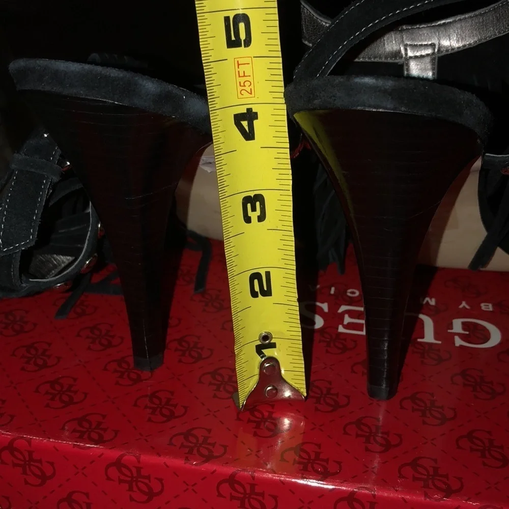 Guess Size 10 black Galiena Strappy heels with Fringe And Silver Studs